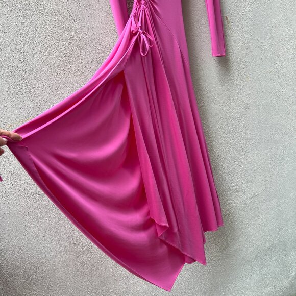 Off-White Vi-crepe See Thru Midi Dress in Fuchia - Picture 13 of 17